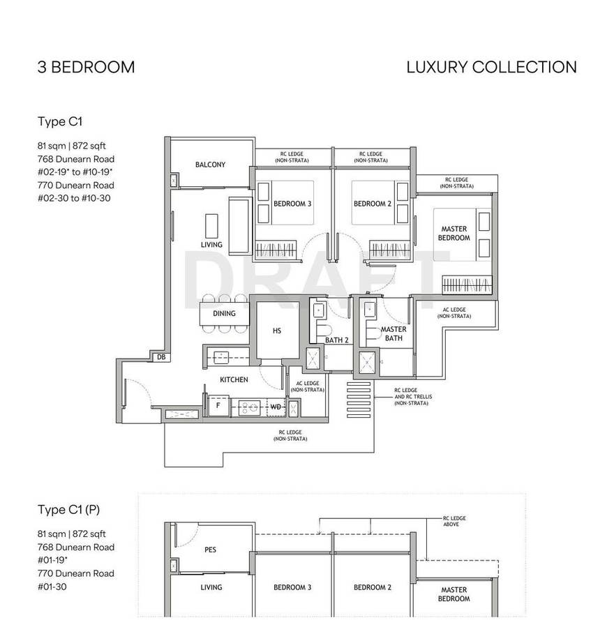 Dunearn House 3 Bedroom C1 floor plan, 872 sqft